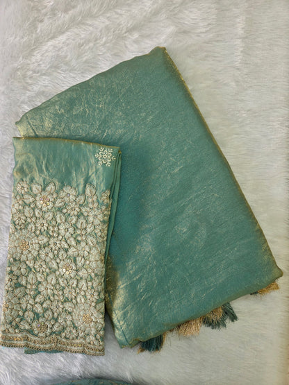 Tissue linen saree