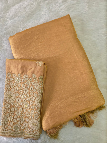 Tissue linen saree